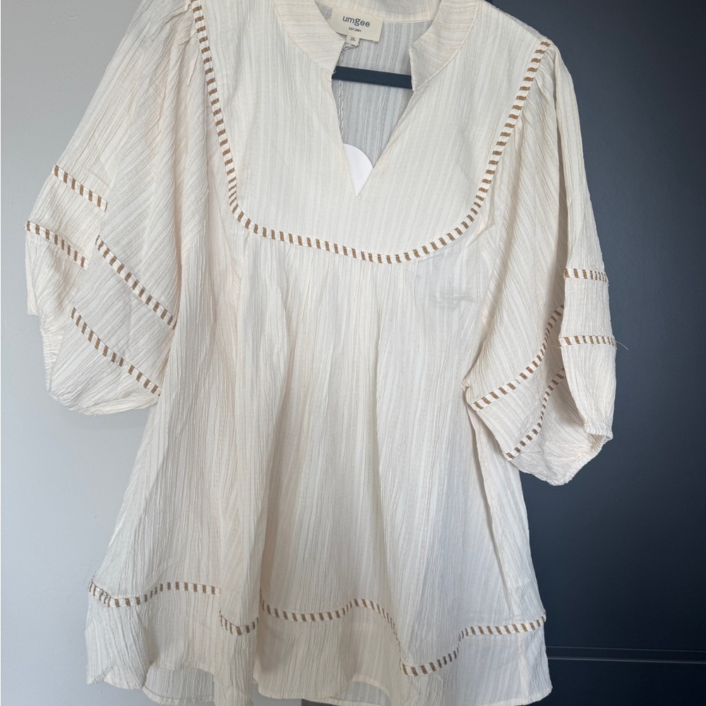 Umgee Women's Ivory Tunic with Brown Accents